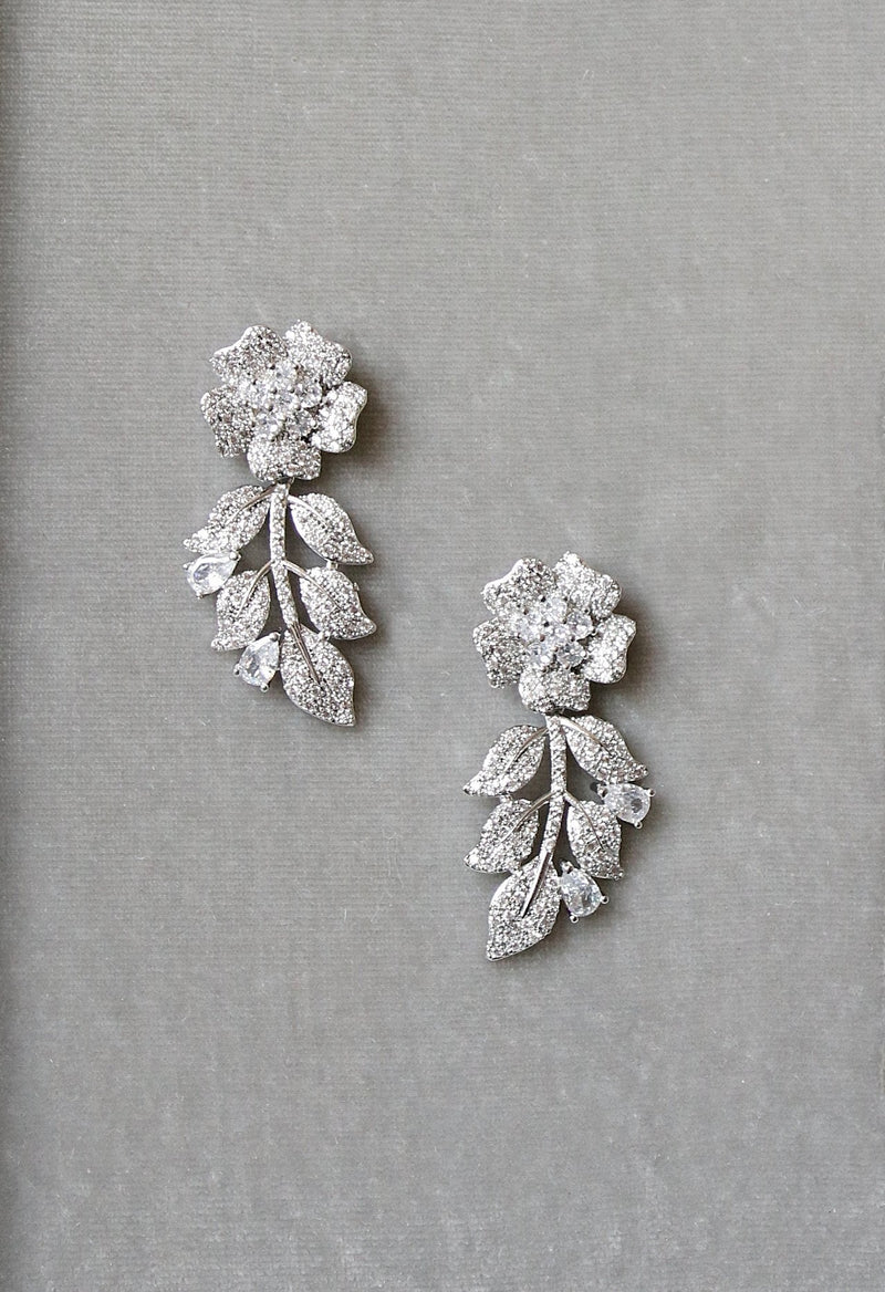 EDEN LUXE Bridal Earrings RIANN Simulated Diamond Floral Leaf Bridal Earrings