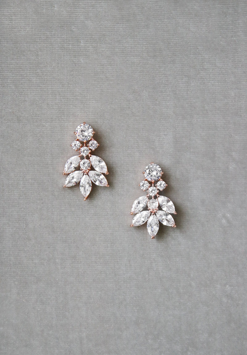 EDEN LUXE Bridal Earrings Rose Gold CRESSIDA Rose Gold Simulated Diamond Cluster Earrings