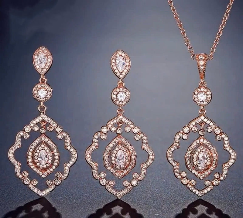 EDEN LUXE Bridal Earrings Rose Gold / Earrings Only JORDAN Simulated Diamond Cluster Drop Earrings