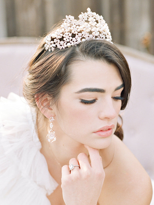 EDEN LUXE Bridal Earrings Rose Gold TANYA Rose Gold Simulated Diamond Dangle Earrings