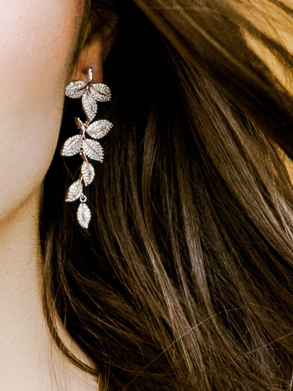 EDEN LUXE Bridal Earrings Rose Gold VALERIA Simulated Diamond Statement Drop Earrings