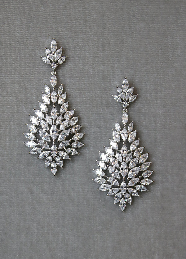 EDEN LUXE Bridal Earrings Silver CAROLINE Simulated Diamond Statement Earrings