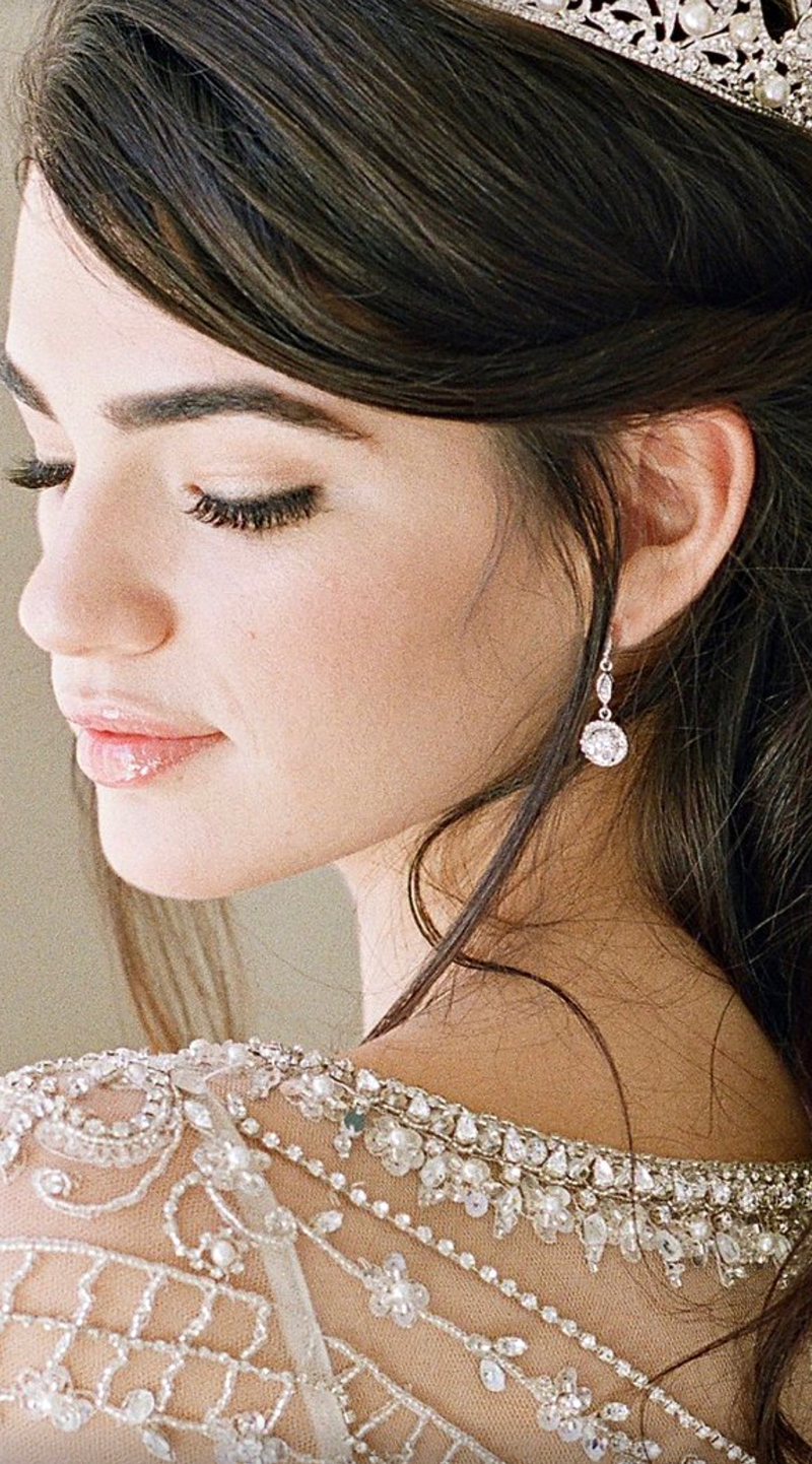 EDEN LUXE Bridal Earrings Silver CHARMAINE Simulated Diamond Delicate Drop Earrings