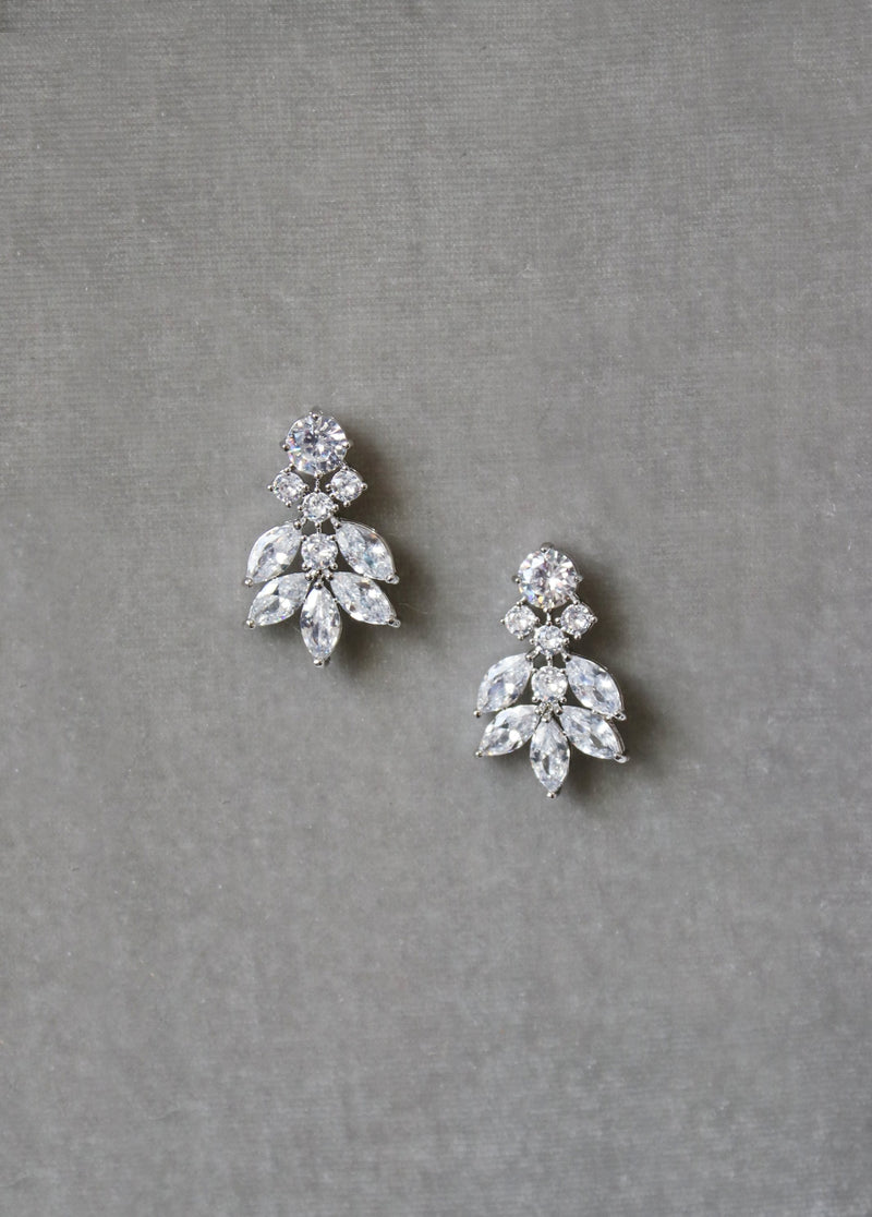 EDEN LUXE Bridal Earrings Silver CRESSIDA Silver Simulated Diamond Cluster Earrings