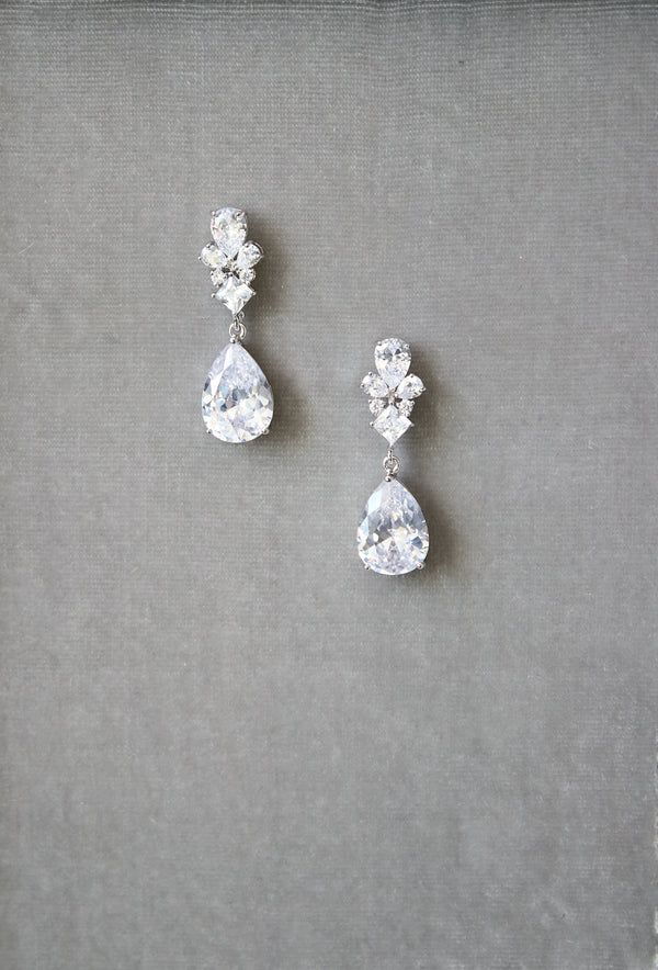 EDEN LUXE Bridal Earrings Silver- Earrings Only CHERIE Simulated Diamond Drop Earrings