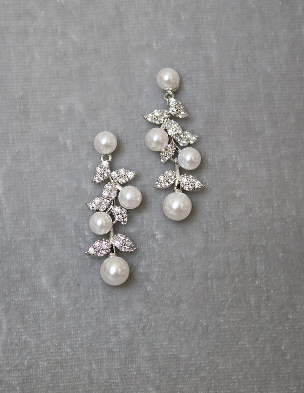 EDEN LUXE Bridal Earrings Silver ETTA Simulated Diamond and Pearl Earrings
