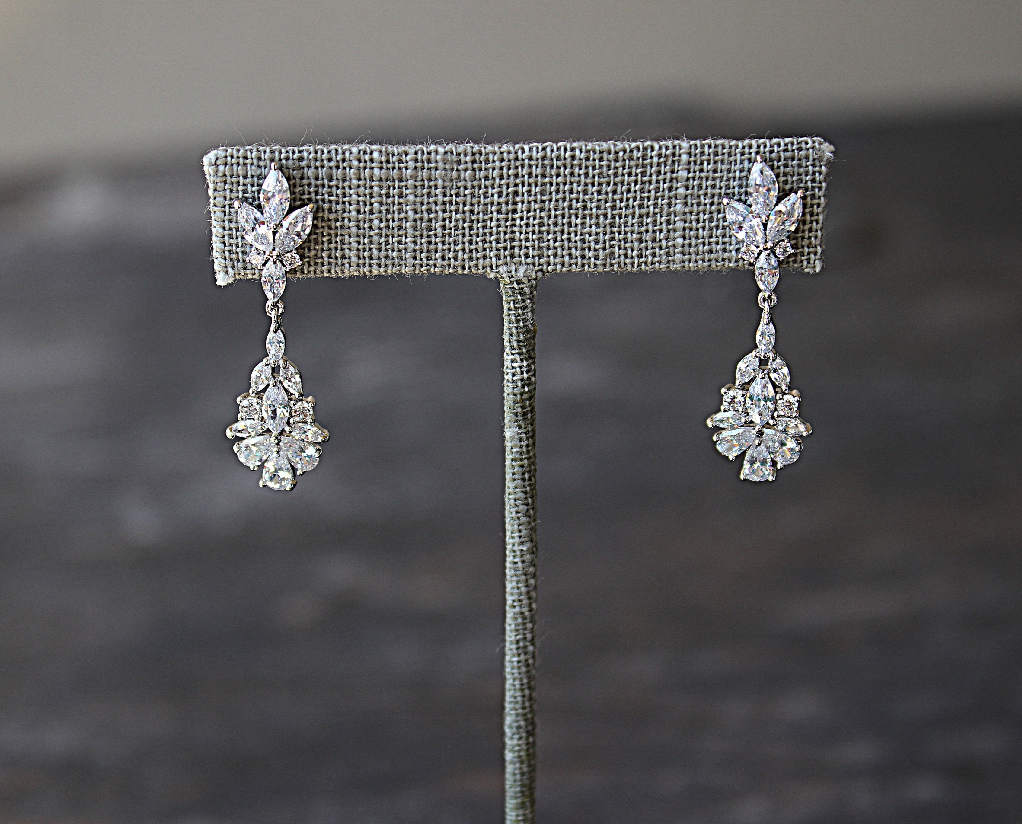 EDEN LUXE Bridal Earrings Silver JESSICA Rose Gold Bridal Drop Earrings