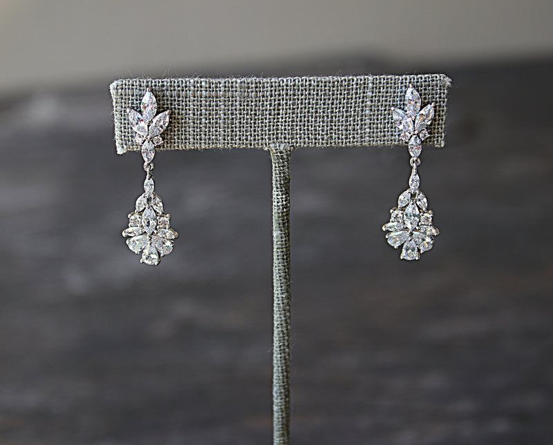Wedding Day Bridal Earrings Cubic Zirconia and Pearl