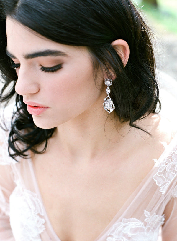 EDEN LUXE Bridal Earrings Silver Simulated Diamond Dangle Earrings- TANYA