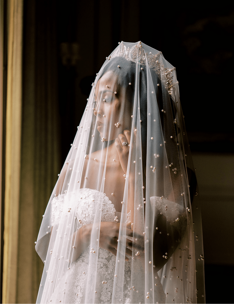 Bride Wearing Gold Crown and Veil | EDEN LUXE Bridal