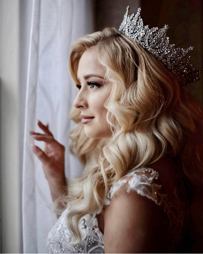 Bride wearing silver crown | EDEN LUXE Bridal