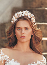 EDEN LUXE Bridal Headpiece AMBER Gilded Blush Floral and Crystal Bridal Headpiece