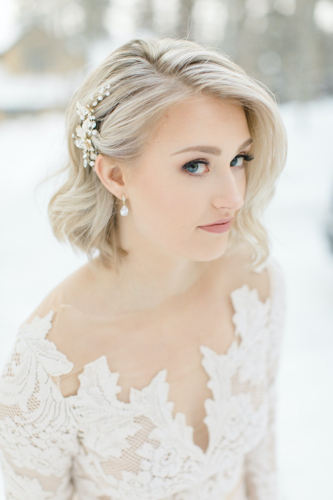 EDEN LUXE Bridal Headpiece APRIL Silvered Leaves Hair Clip Set