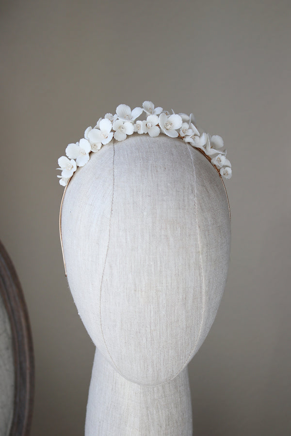 EDEN LUXE Bridal Headpiece ARABELLA White Porcelain Floral and Crystal Bridal Tiara
