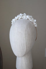 EDEN LUXE Bridal Headpiece ARABELLA White Porcelain Floral and Crystal Bridal Tiara
