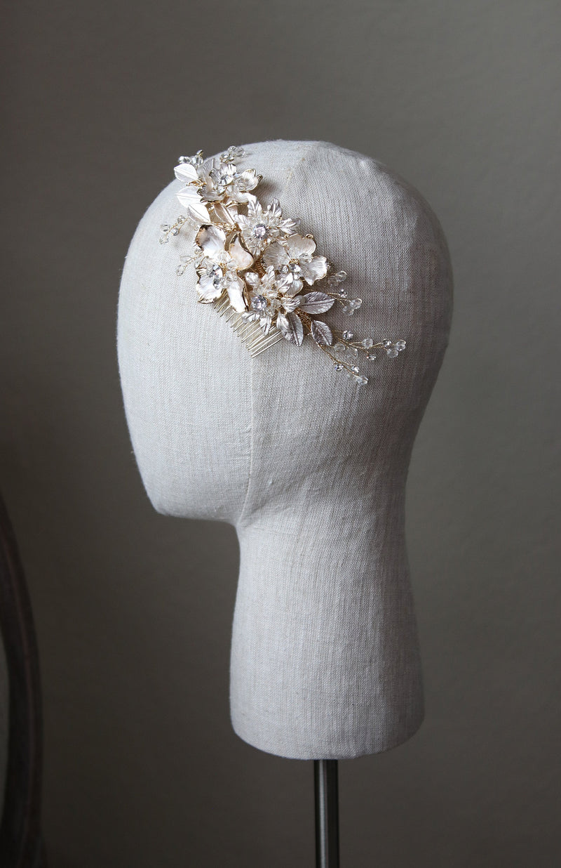 EDEN LUXE Bridal Headpiece AVA Gilded Floral and Crystal Bridal Headpiece