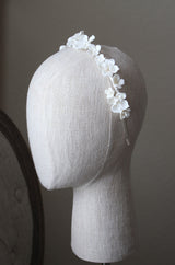 EDEN LUXE Bridal Headpiece BIANCA White Porcelain Floral and Crystal Bridal Headband Headpiece Tiara