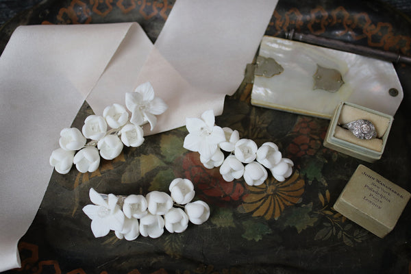EDEN LUXE Bridal Headpiece CHLOE Porcelain Blossoms Hair Clip Set
