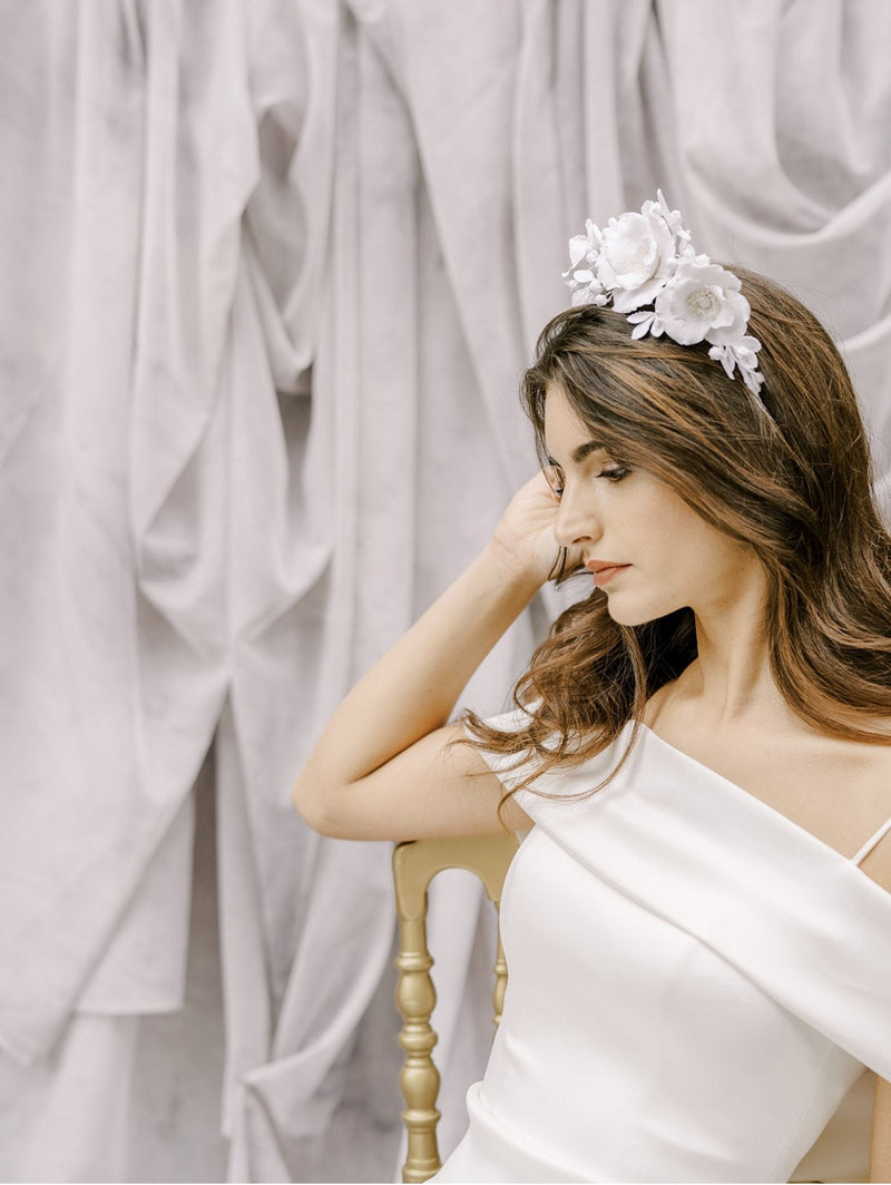 EDEN LUXE Bridal Headpiece FREYA White Floral Tiara