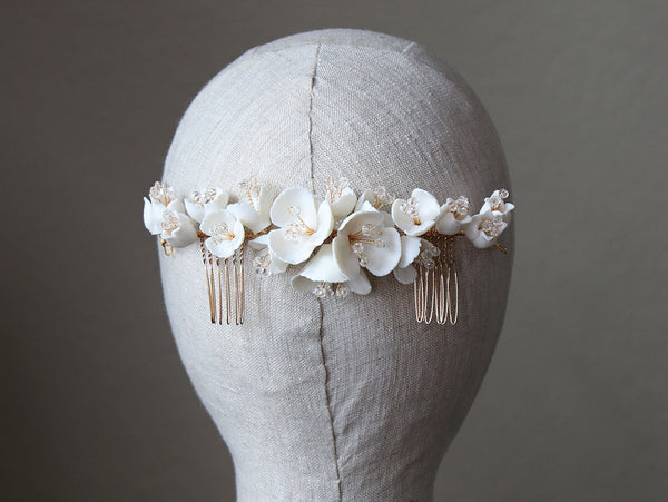 EDEN LUXE Bridal Headpiece MADISON Porcelain Floral and Crystal Bridal Headpiece