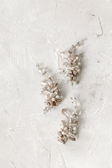 EDEN LUXE Bridal Headpiece Rose Gold / 1 Clip APRIL Gilded Leaves Hair Clip Set