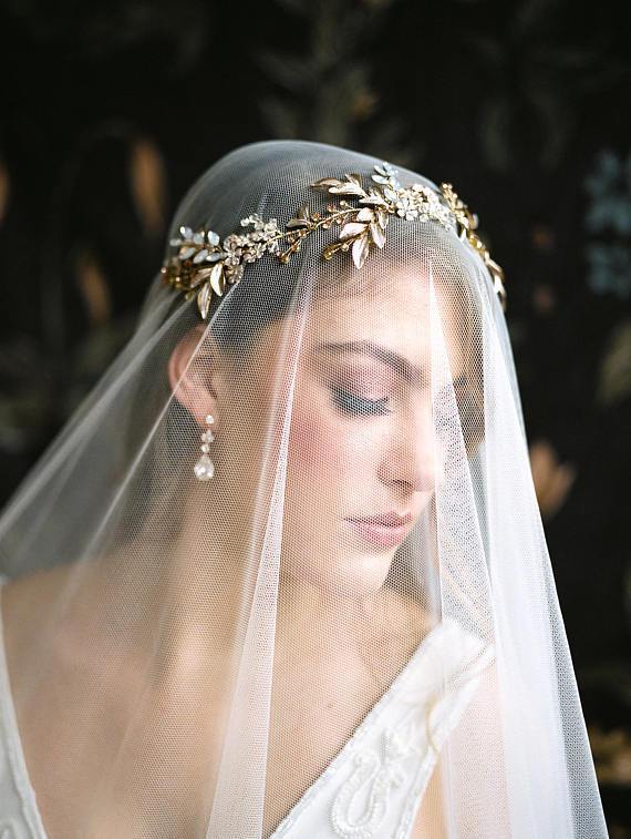 EDEN LUXE Bridal Headpiece Rose Gold / Gold Headpiece MARGEAUX Silvered Leaves Bridal Halo Headpiece