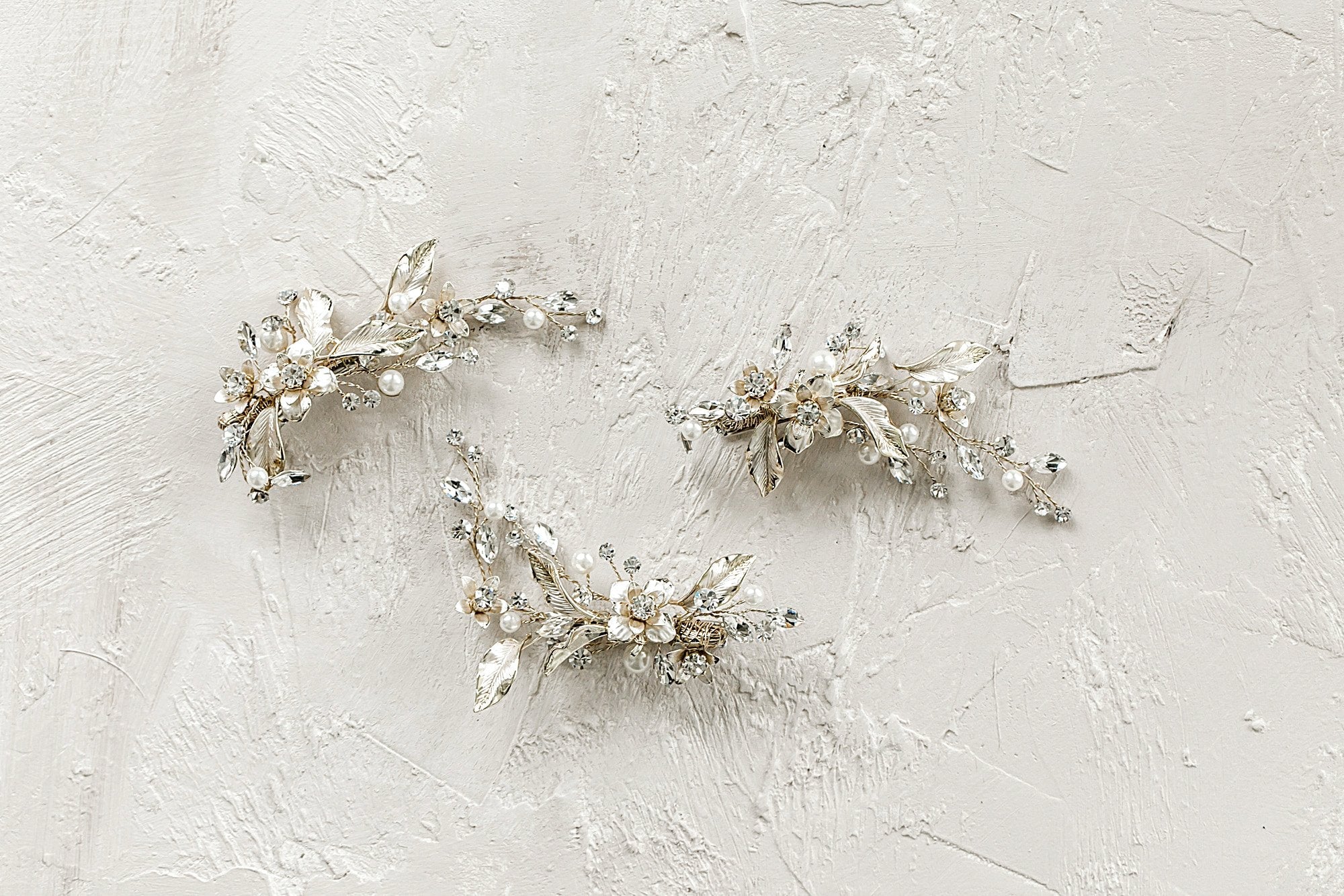 EDEN LUXE Bridal Headpiece Silver / 1 Clip APRIL Silvered Leaves Hair Clip Set