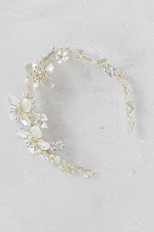 EDEN LUXE Bridal Headpiece Silver ANNA Silver Gilded Blossoms Headpiece
