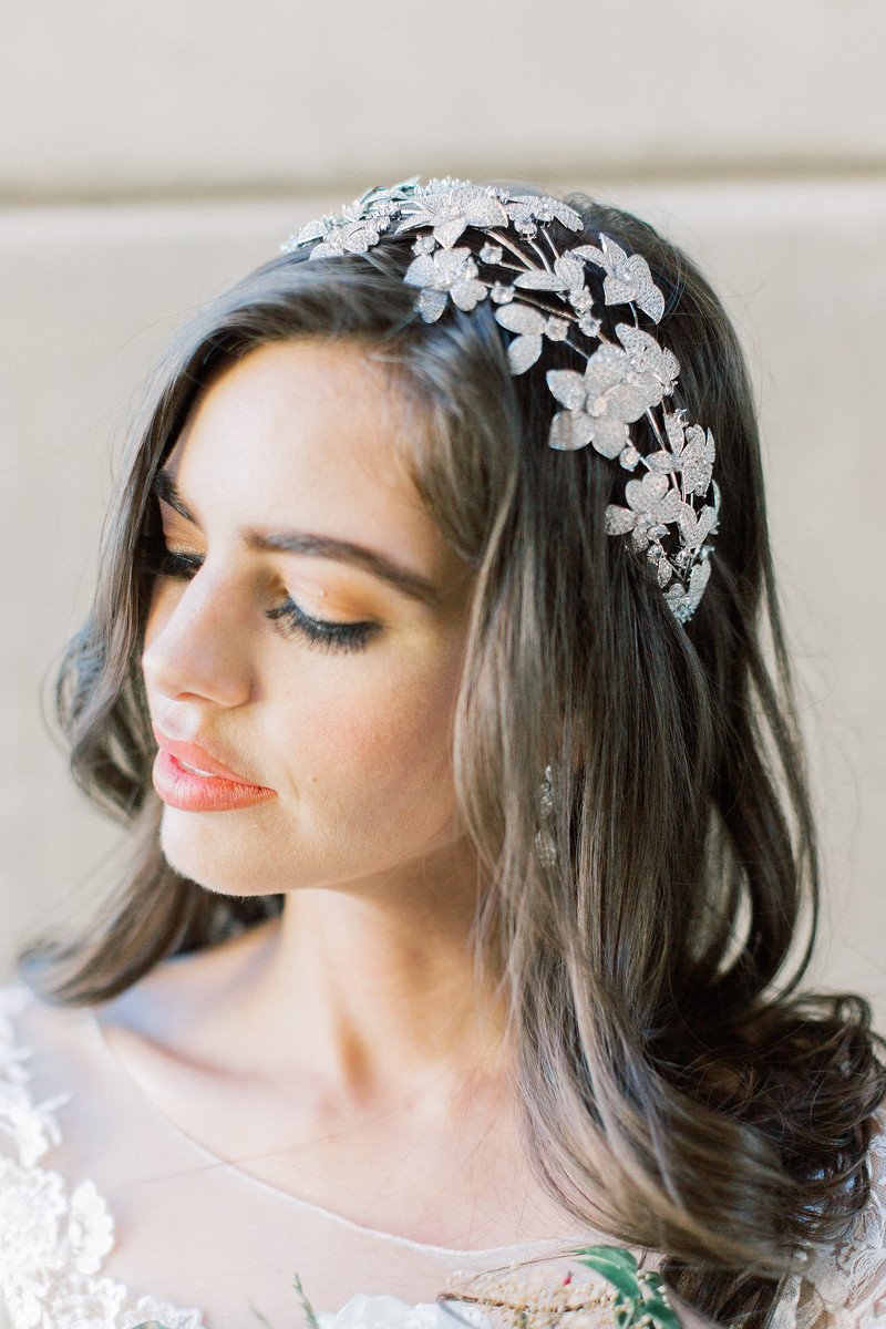 EDEN LUXE Bridal Headpiece ZOE Floral Simulated Diamond Headpiece