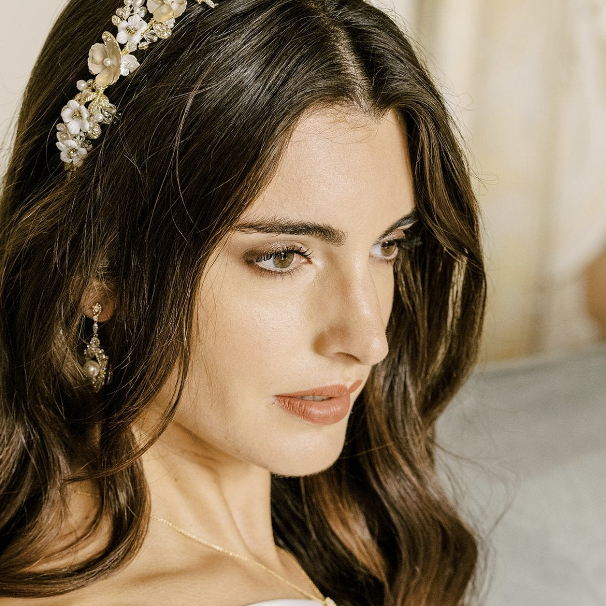 Anthropologie Emma Katzka Bridal Headband New Elegant Gold Crystal Headband Crystal & Freshwater Pearl Wedding Headband ABIGAIL | EDEN  main image 3