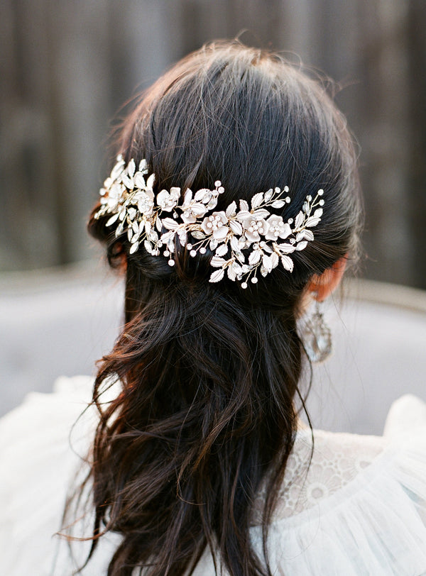 EDEN LUXE Bridal Headpieces Large Headpiece = 2 Clips / Rose Gold PHILLIPA Gilded Blossoms Bridal Headpiece