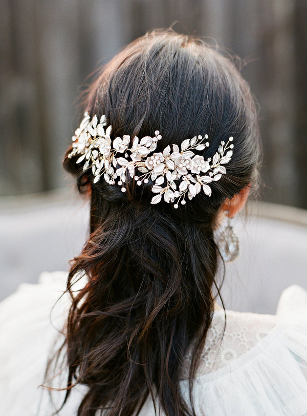 EDEN LUXE Bridal Headpieces Large Headpiece = 2 Clips / Silver PHILLIPA Gilded Blossoms Bridal Headpiece