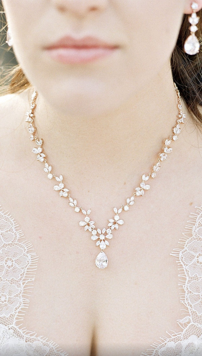 rose gold Bridal American Diamond Necklace Set, Size: Free at Rs 9900/set  in Mumbai