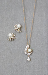 EDEN LUXE Bridal Jewelry Necklace and Earrings MIRABEL Gold Simulated Diamond and Pearl Drop Necklace and Earrings Set