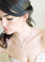 EDEN LUXE Bridal Jewelry Necklace and Earrings / Silver ADELIE Rose Gold Simulated Diamond Necklace and Earrings Set