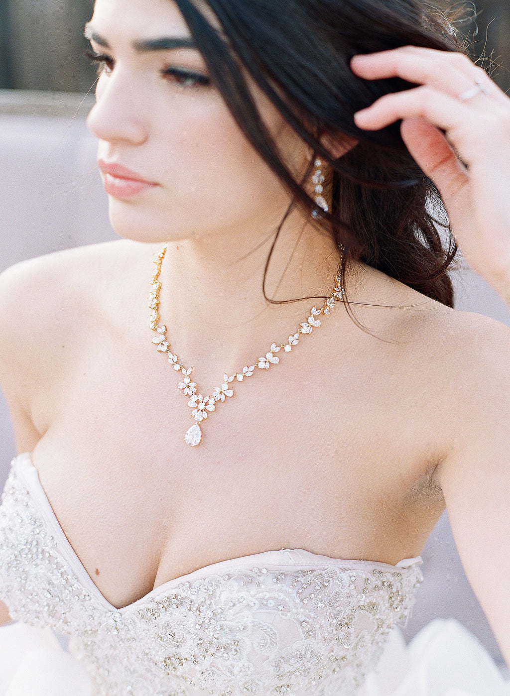 necklaces to wear with strapless wedding dress What Necklace For a The back necklace is available in three finishes of silver Strapless Dress Jewelry For Gold
