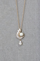 EDEN LUXE Bridal Jewelry Necklace Only MIRABEL Gold Simulated Diamond and Pearl Drop Necklace and Earrings Set