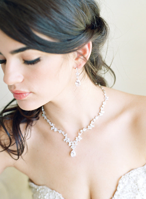 EDEN LUXE Bridal Jewelry Necklace Only / Silver ADELIE Simulated Diamond Necklace and Earrings Set