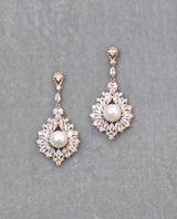 EDEN LUXE Bridal Jewelry Rose Gold LAYLA Simulated Diamond and Pearl Drop Earrings
