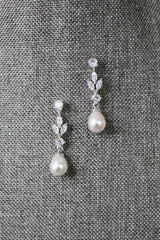 EDEN LUXE Bridal Jewelry Silver BLAISE Simulated Diamond and Pearl Drop Earrings