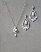 EDEN LUXE Bridal Necklace Necklace and Earrings / Silver MIRABEL Simulated Diamond and Pearl Drop Necklace