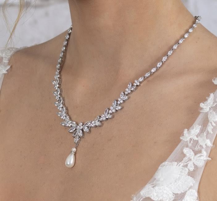 EDEN LUXE Bridal Necklaces MADISON Simulated Diamond and Pearl Drop Earrings and Necklace