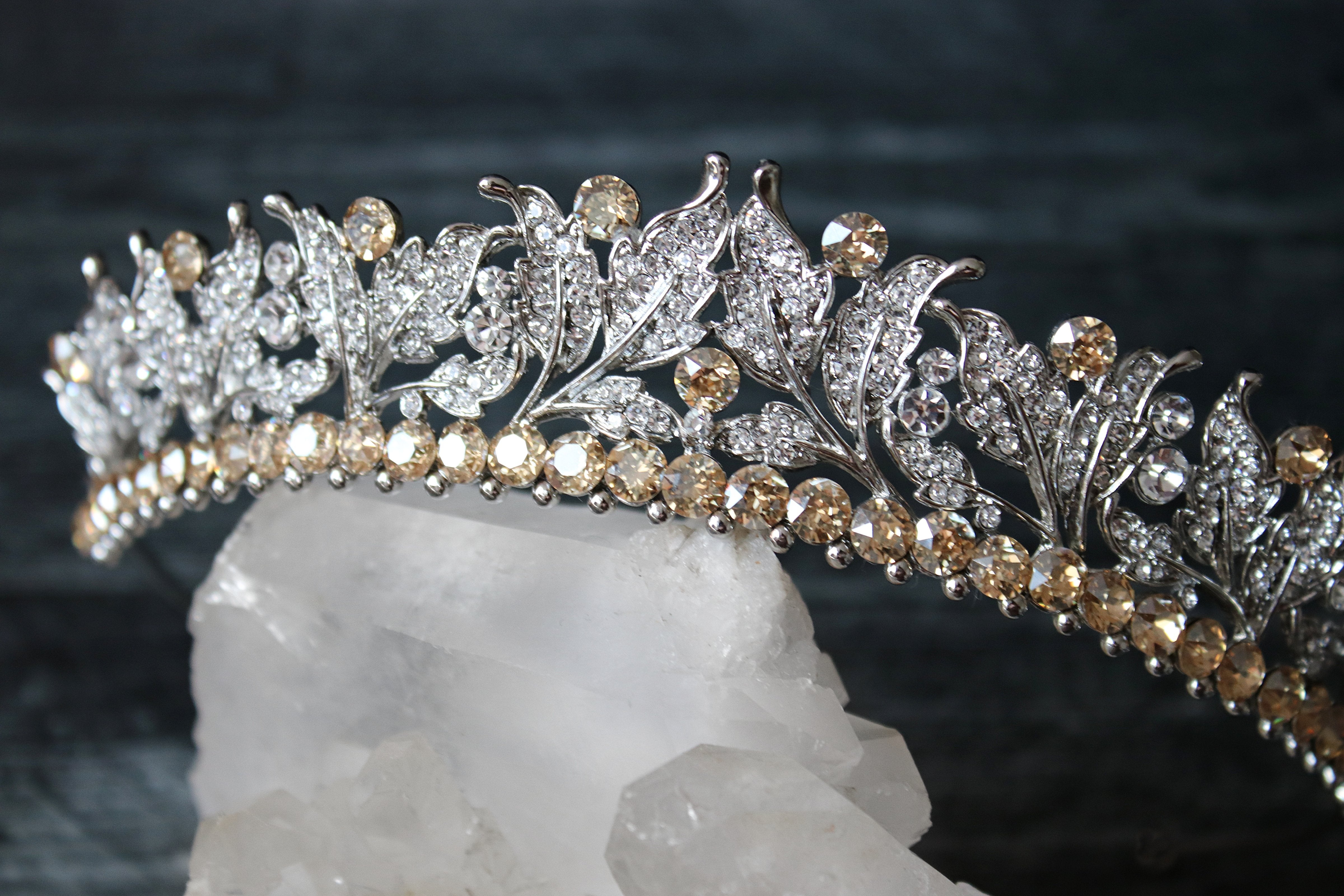 EDEN LUXE Bridal Tiara Bespoke Crystal Golden Shadow VICTORIA Swarovski Wedding Tiara