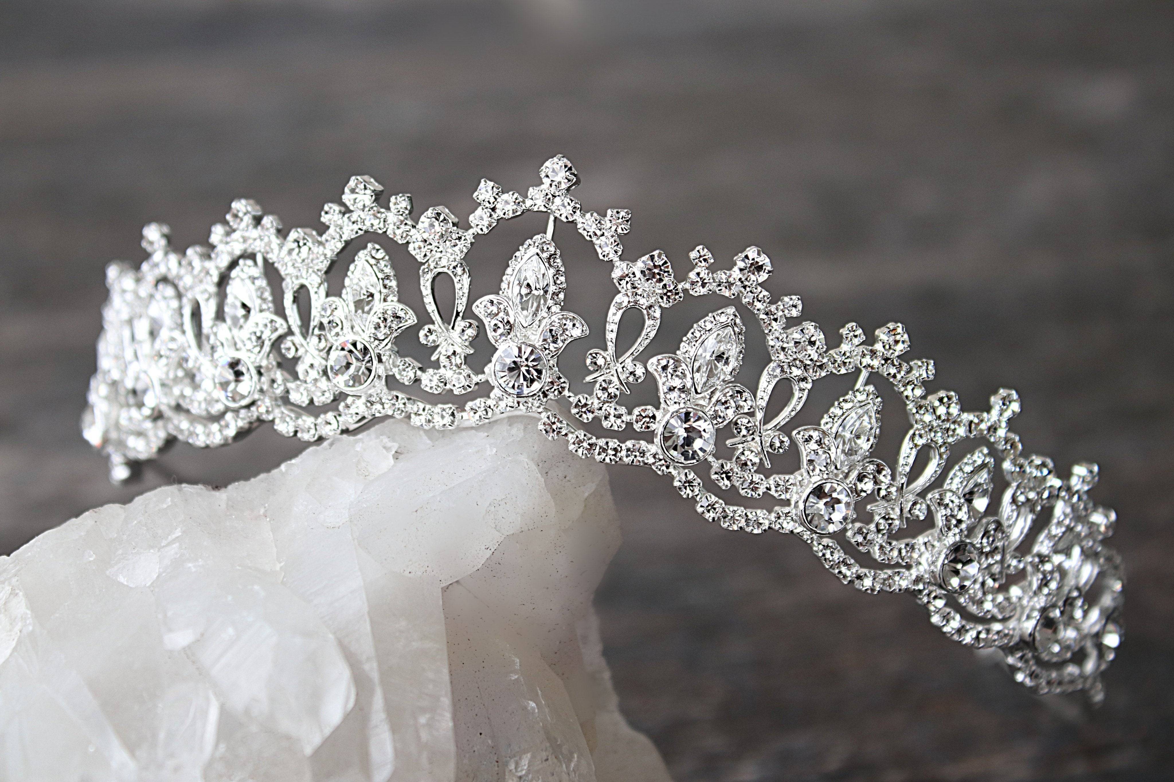 EDEN LUXE Bridal Tiara Bespoke SERENA Silver Tiara with Black Accent Stones Crystal Center Stones