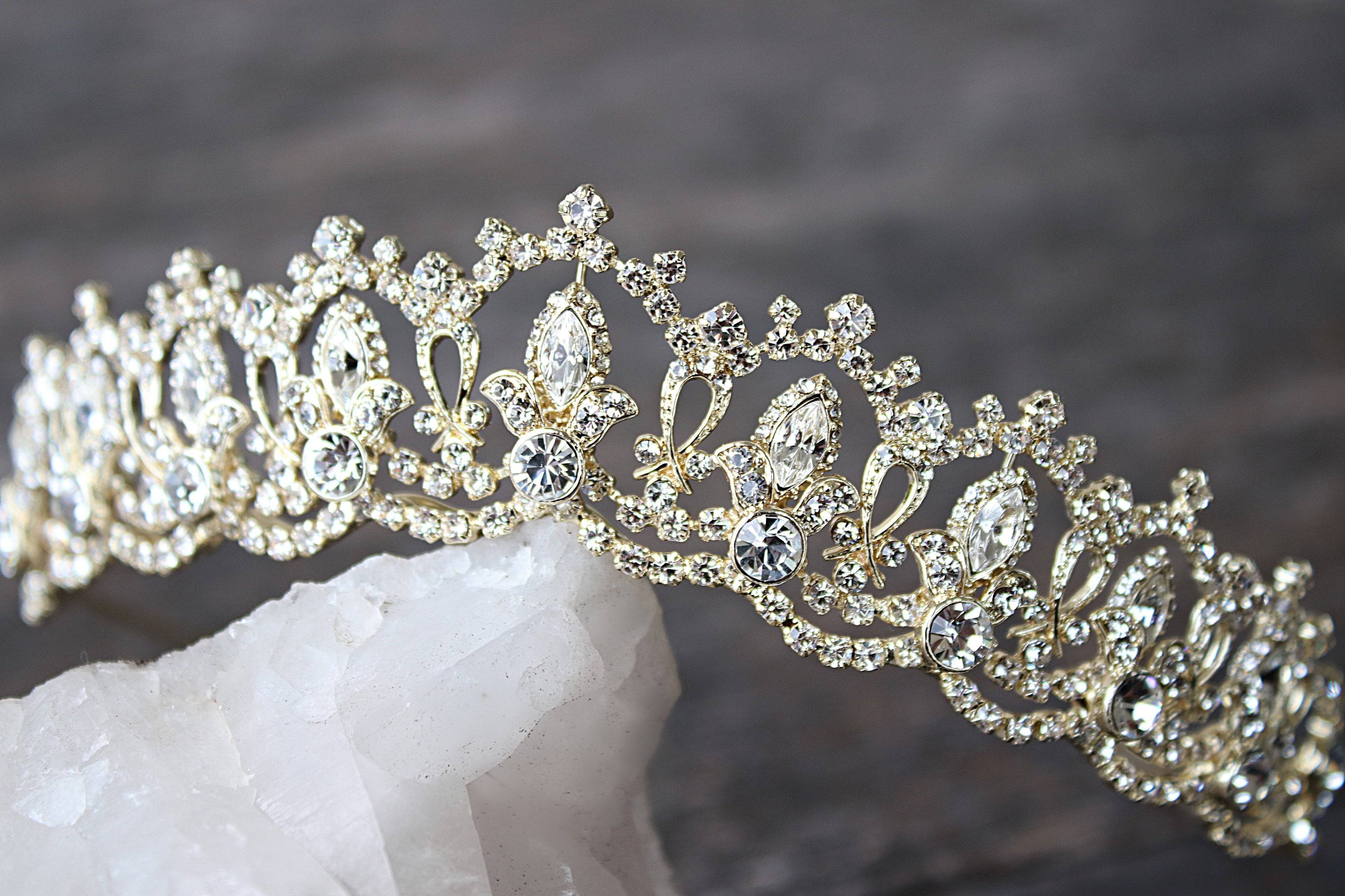 EDEN LUXE Bridal Tiara Bespoke SERENA Silver Tiara with Black Accent Stones Crystal Center Stones
