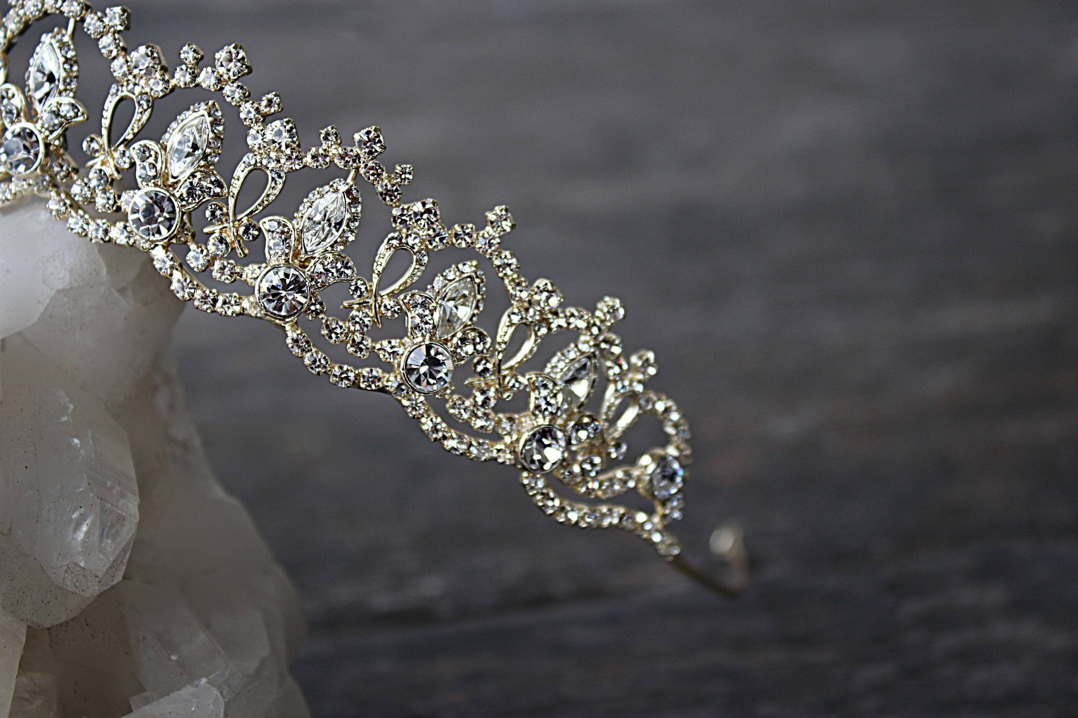 EDEN LUXE Bridal Tiara Bespoke SERENA Silver Tiara with Black Accent Stones Crystal Center Stones