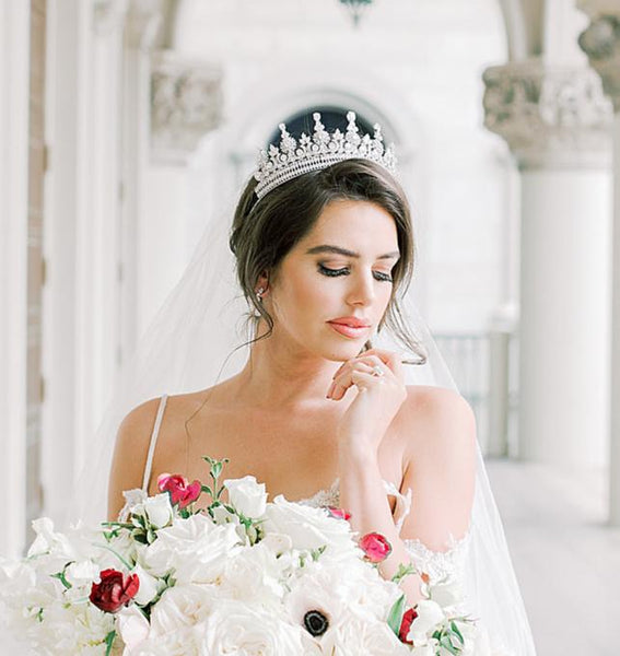  Goddess Crown Tiara Bride Three-Piece with Veil