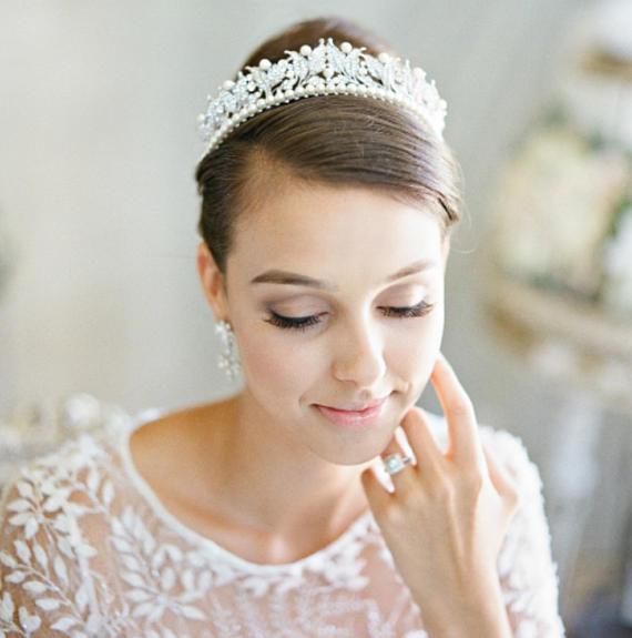 EDEN LUXE Bridal Tiara Crystals and Pearls VICTORIA Swarovski Crystal Wedding Tiara