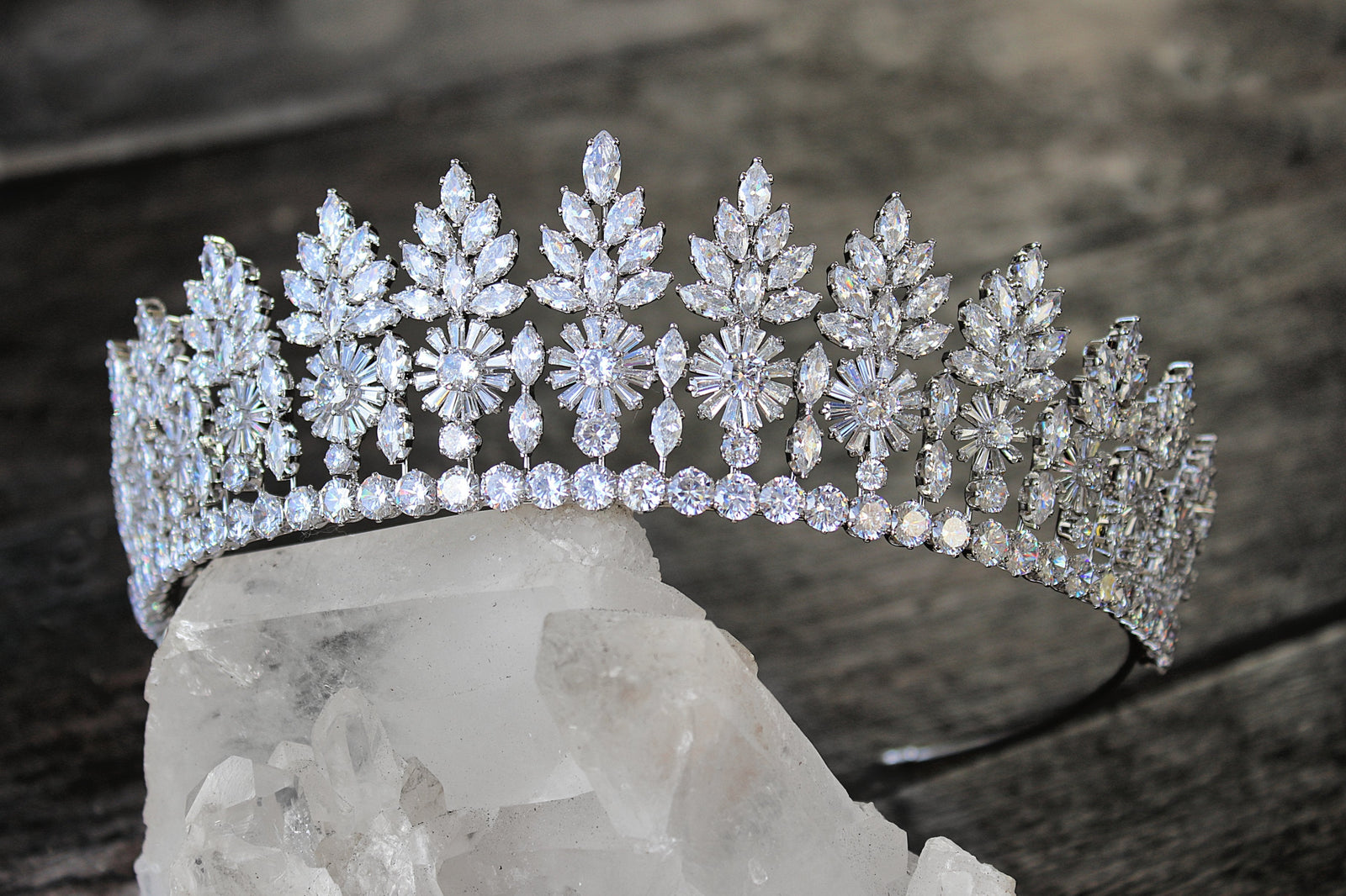 Bridal Silver Tiara Set,Crown Design With simulated diamonds Cubic Zirconias,Rhodium selling Plated Luxury Hair Tiara Crown For her Necklace Earring