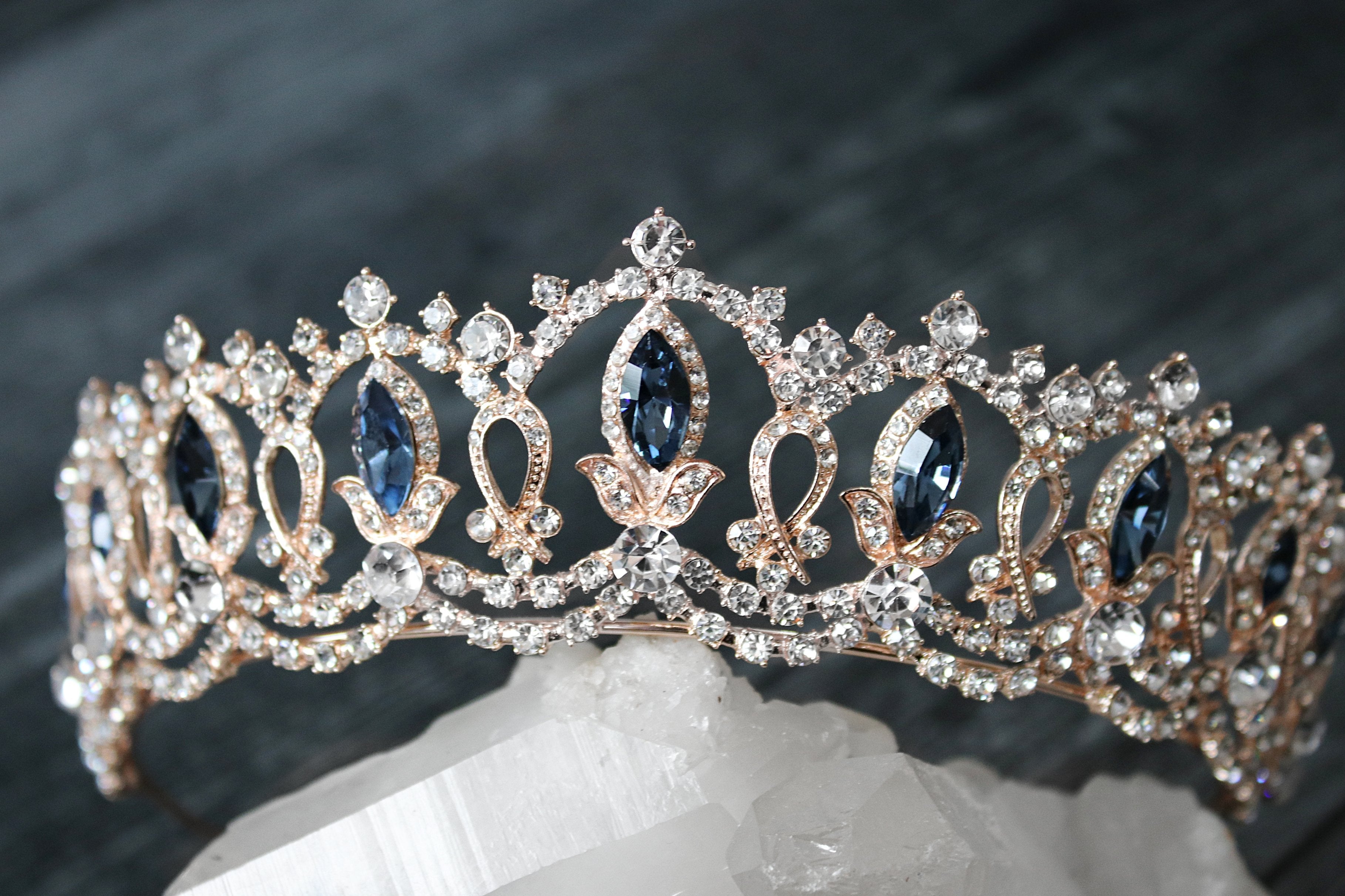 EDEN LUXE Bridal Tiara GRAND SERENA Rose Gold Tiara with Colored Accent Stones